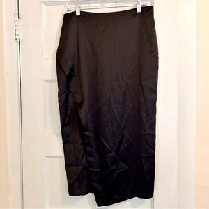 Zara Satin Effect Midi Skirt with Slit Black Sz L NWT